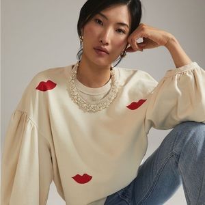 Clare V. Lips Drop Shoulder Lips Sweatshirt Size M
